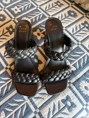 a new day Black Braided Double-Strap Heeled Sandals